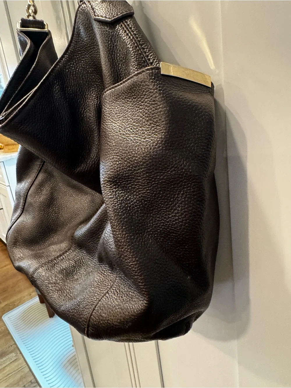 Jimmy Choo Dark Brown Leather Hobo Bag Silver Hardware Flaws Rare